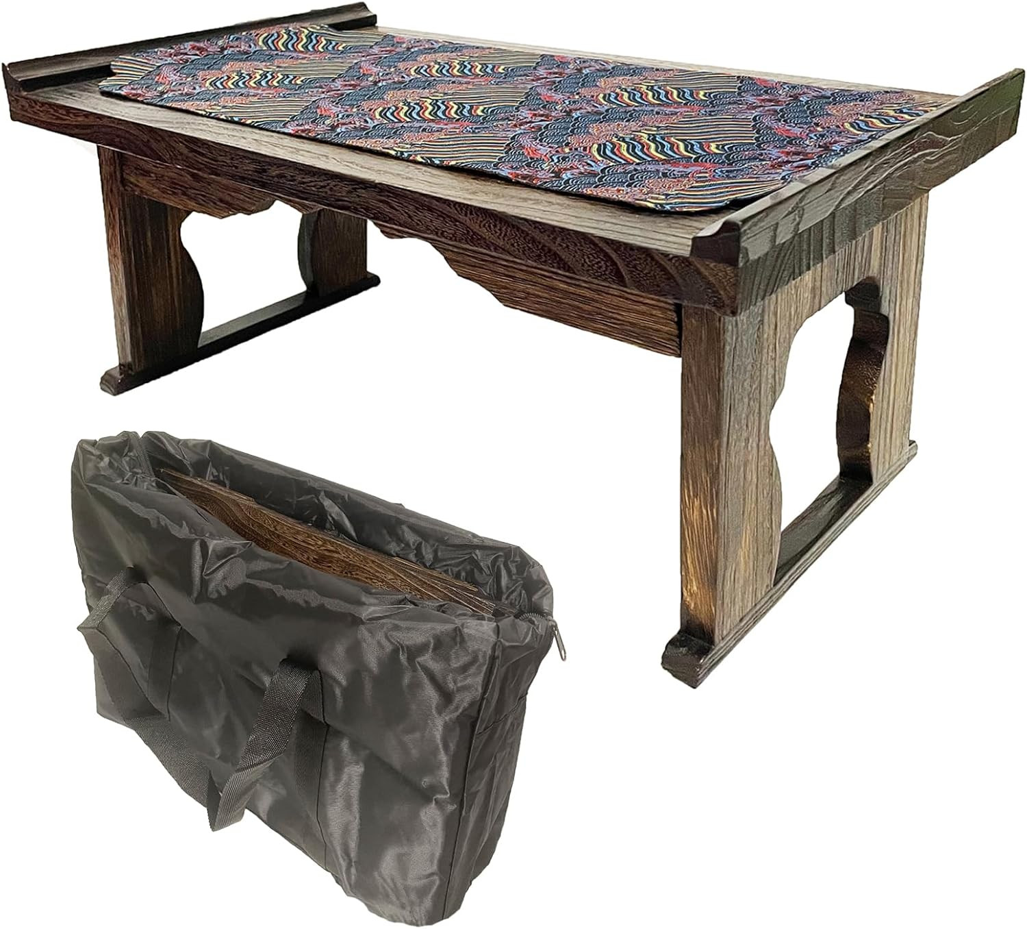 Folding Meditation Table - Japanese Floor & Tea Table, Brown, Compact Design