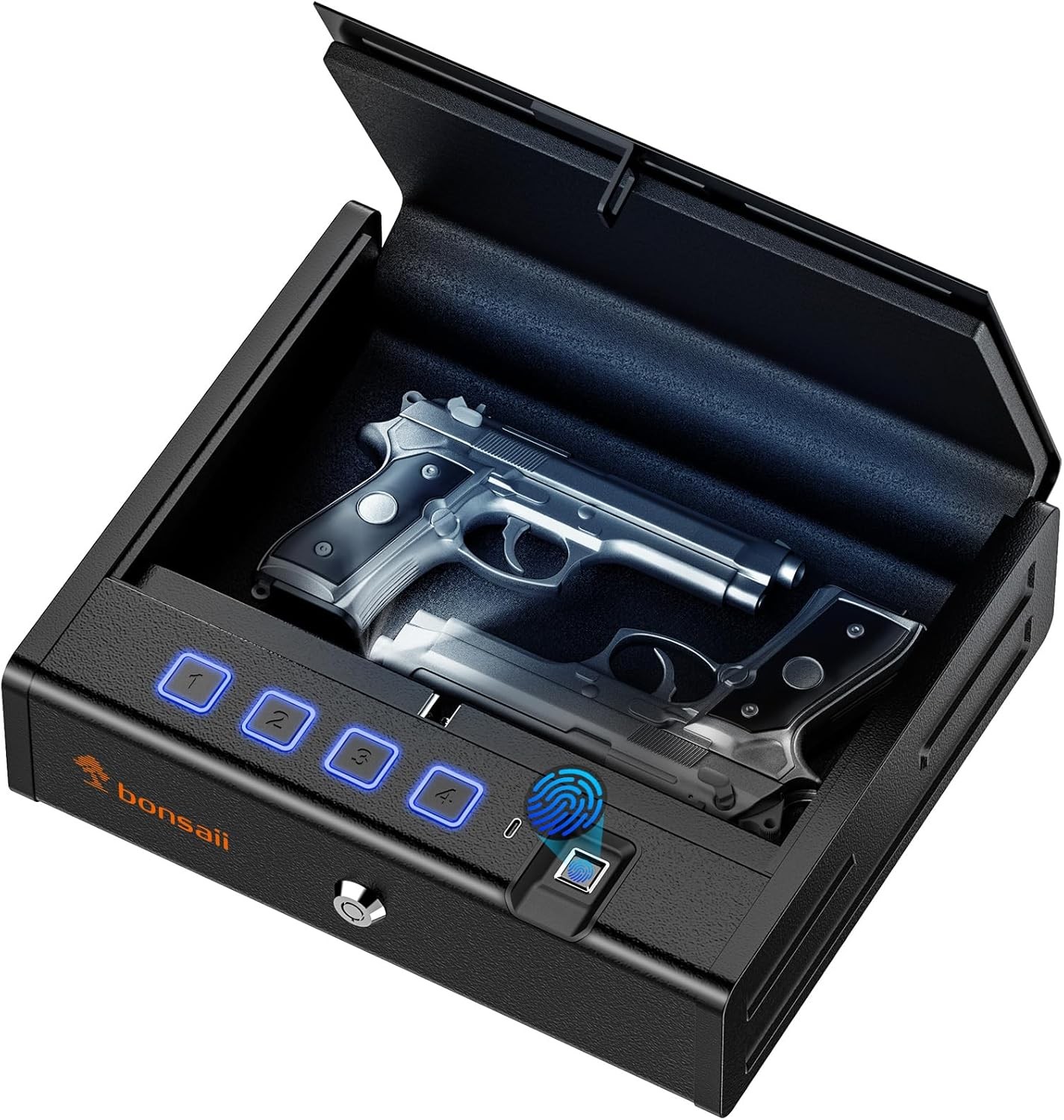 Caja fuerte biométrica para pistolas, acceso rápido, compacta