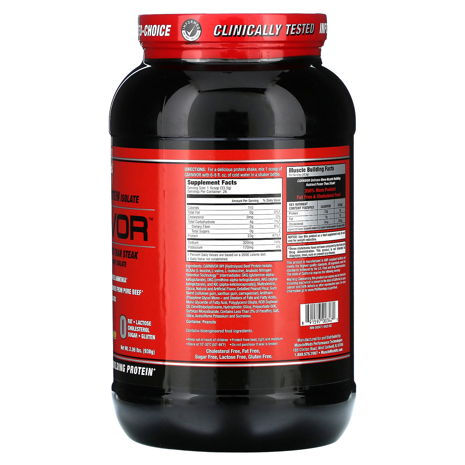 Carnivor, Bioengineered Beef Protein Isolate, Chocolate Peanut Butter, 2.06 lbs