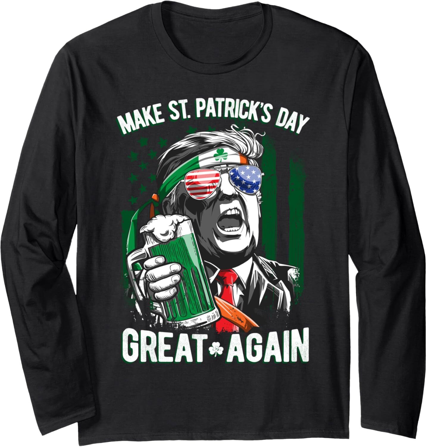 Make Saint Patricks Day Great Again Trump Beer Drinking Mug Long Small, Black