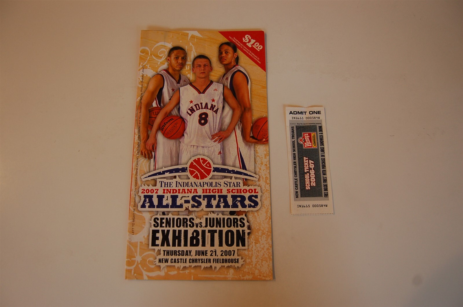 2007 Indiana High School All Stars Senior - Junior Exhibition Program + Ticket