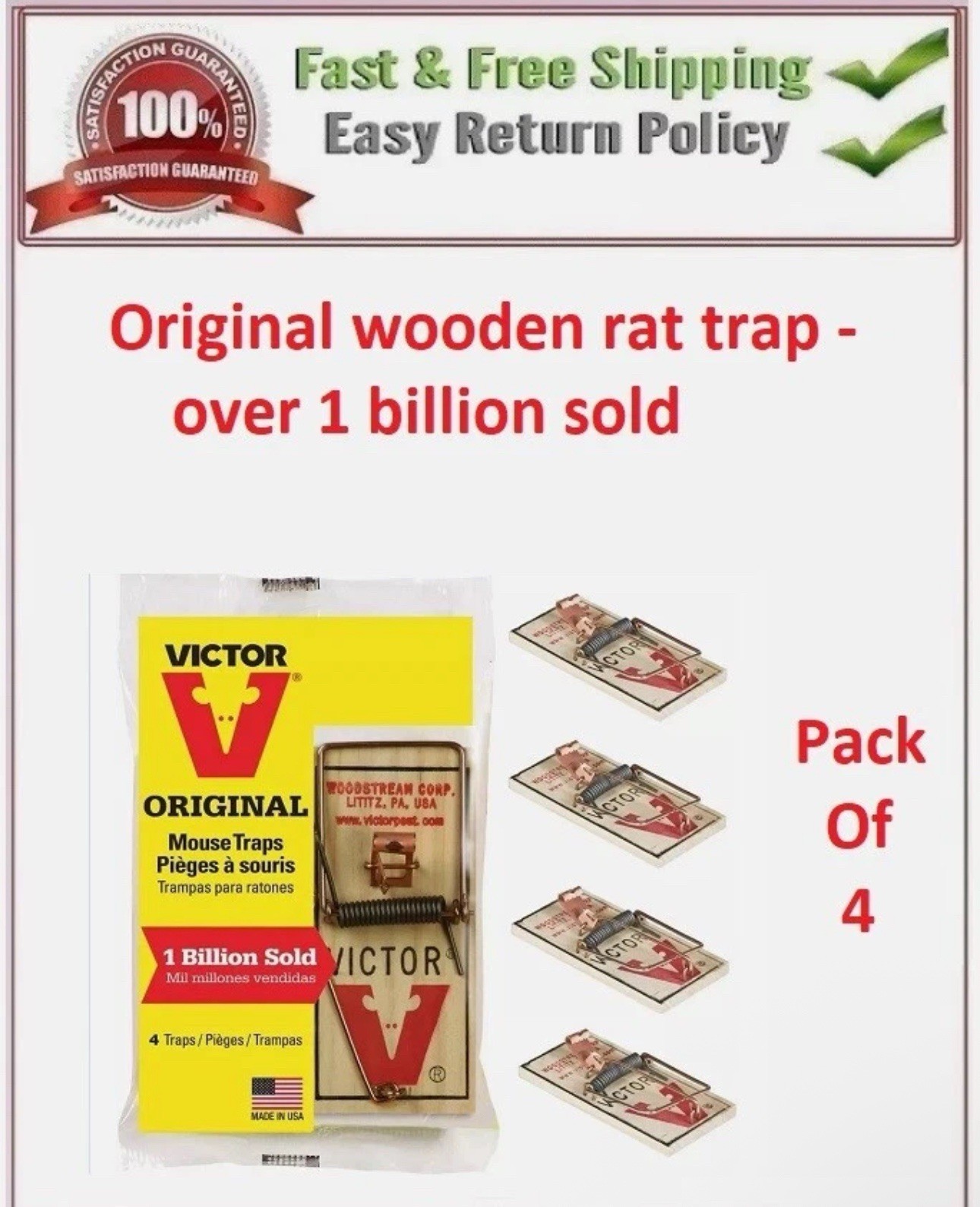 Victor M156-4 Metal Pedal Sustainably Sourced FSC Wood Snap Mouse Trap 4-Count
