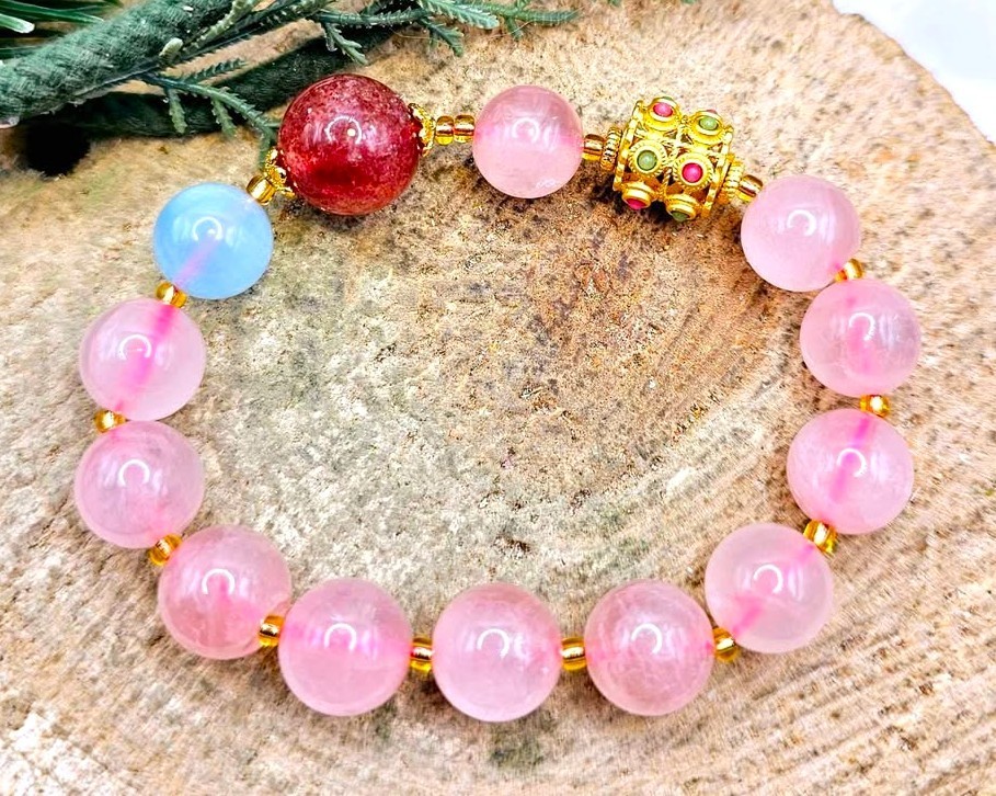 Beautiful Mixed Nature Crystals Tourmaline Blessing Charm Wheel Bracelet