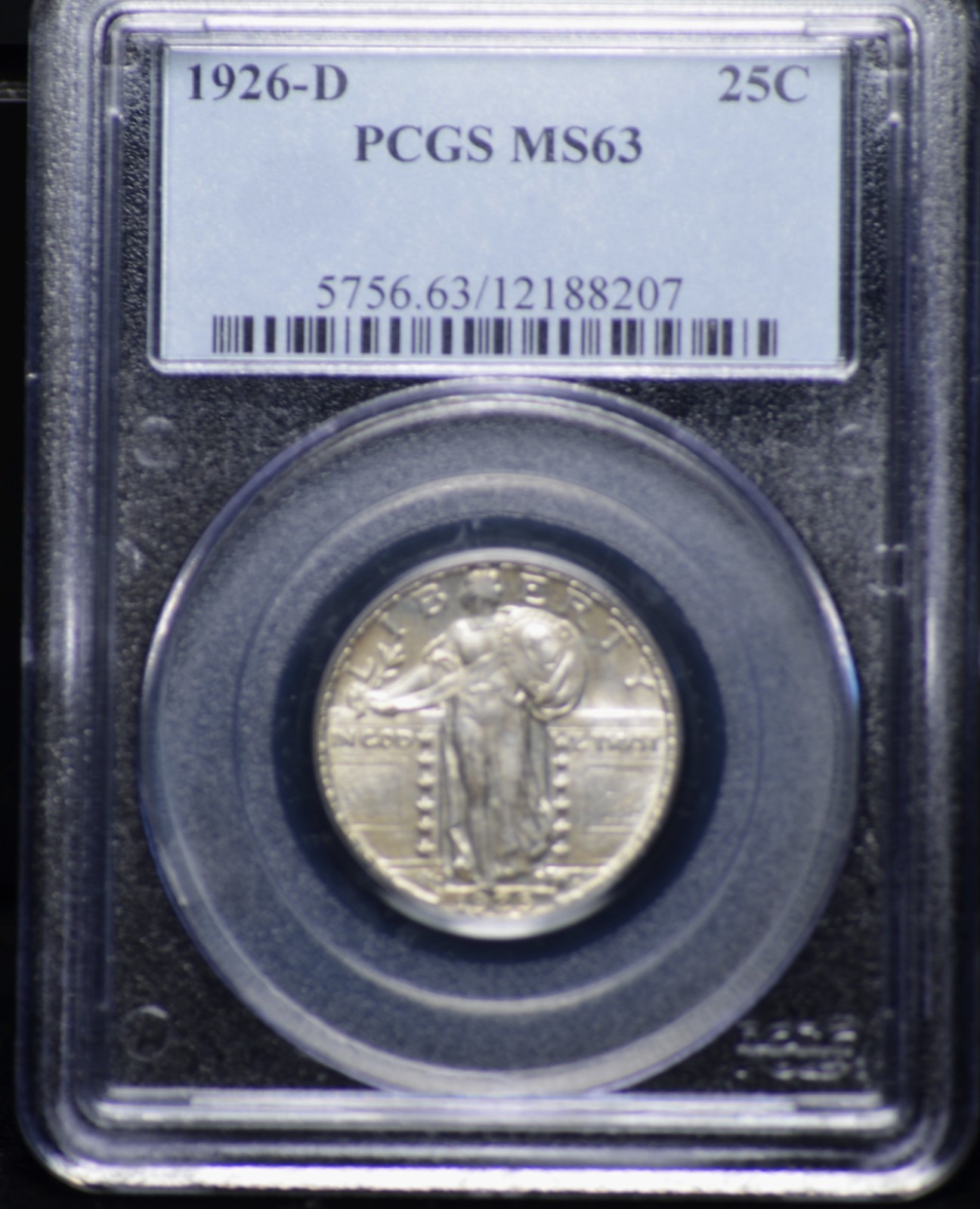 1926 D STANDING LIBERTY QUARTER PCGS MS 63, LIGHT STEELY GREY SILVER WITH NICE