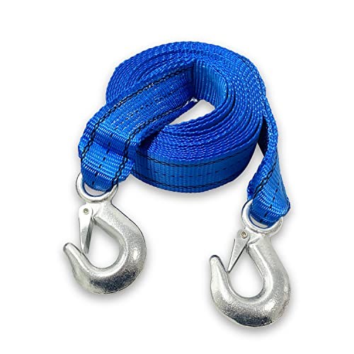 HFS (R) 2inch X 20FT Heavy-Duty Tow Strap with Hooks | 10,000-Pound Capacity