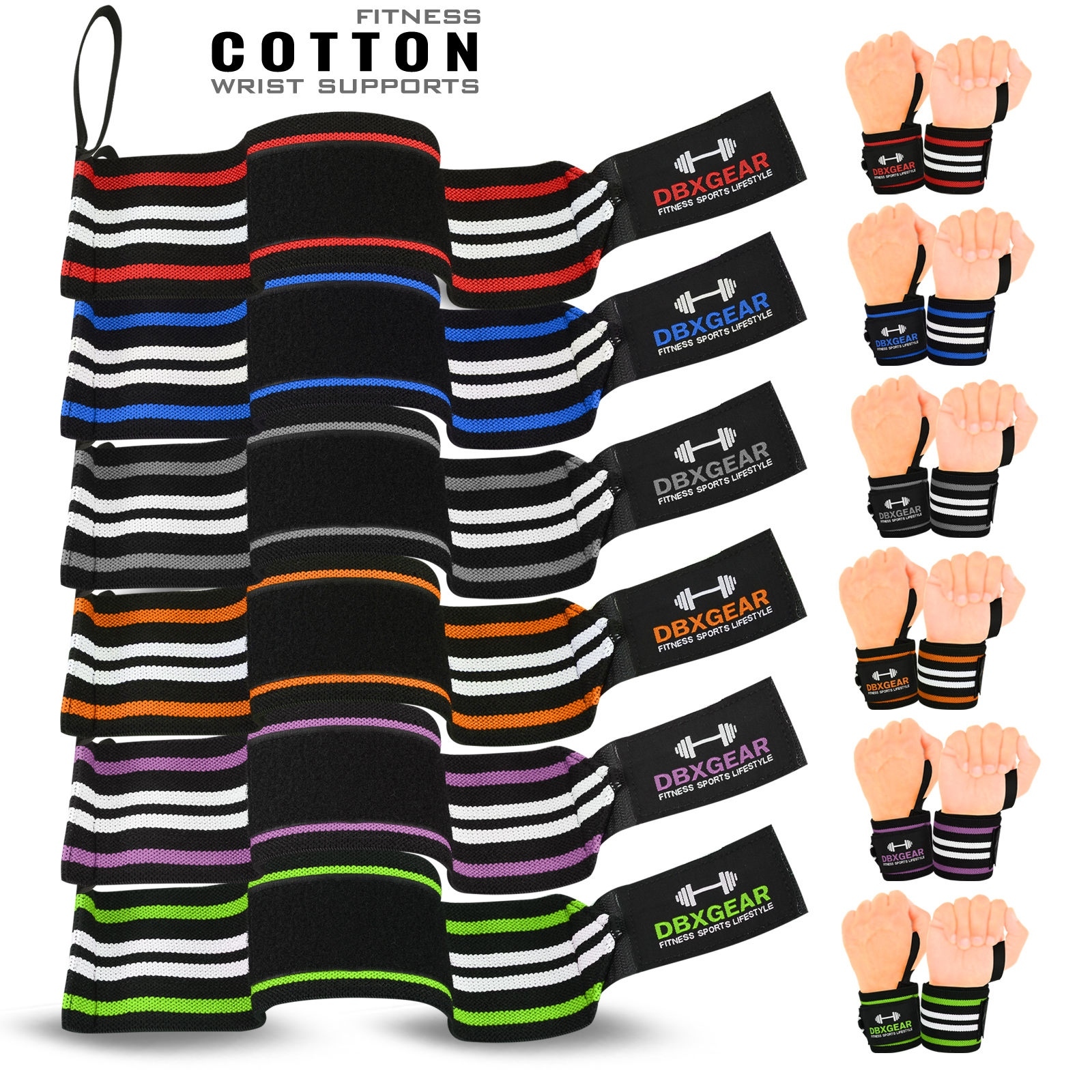 Weight Lifting Gym Wraps Cotton Wrist Support Bandage Elasticated Workout - PAIR
