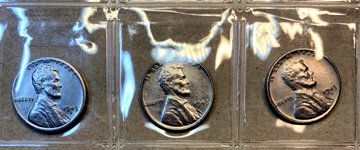 1943 PDS Circulated Steel American Lincoln Wheat "3 Coin Set" 1 Of Each Mint