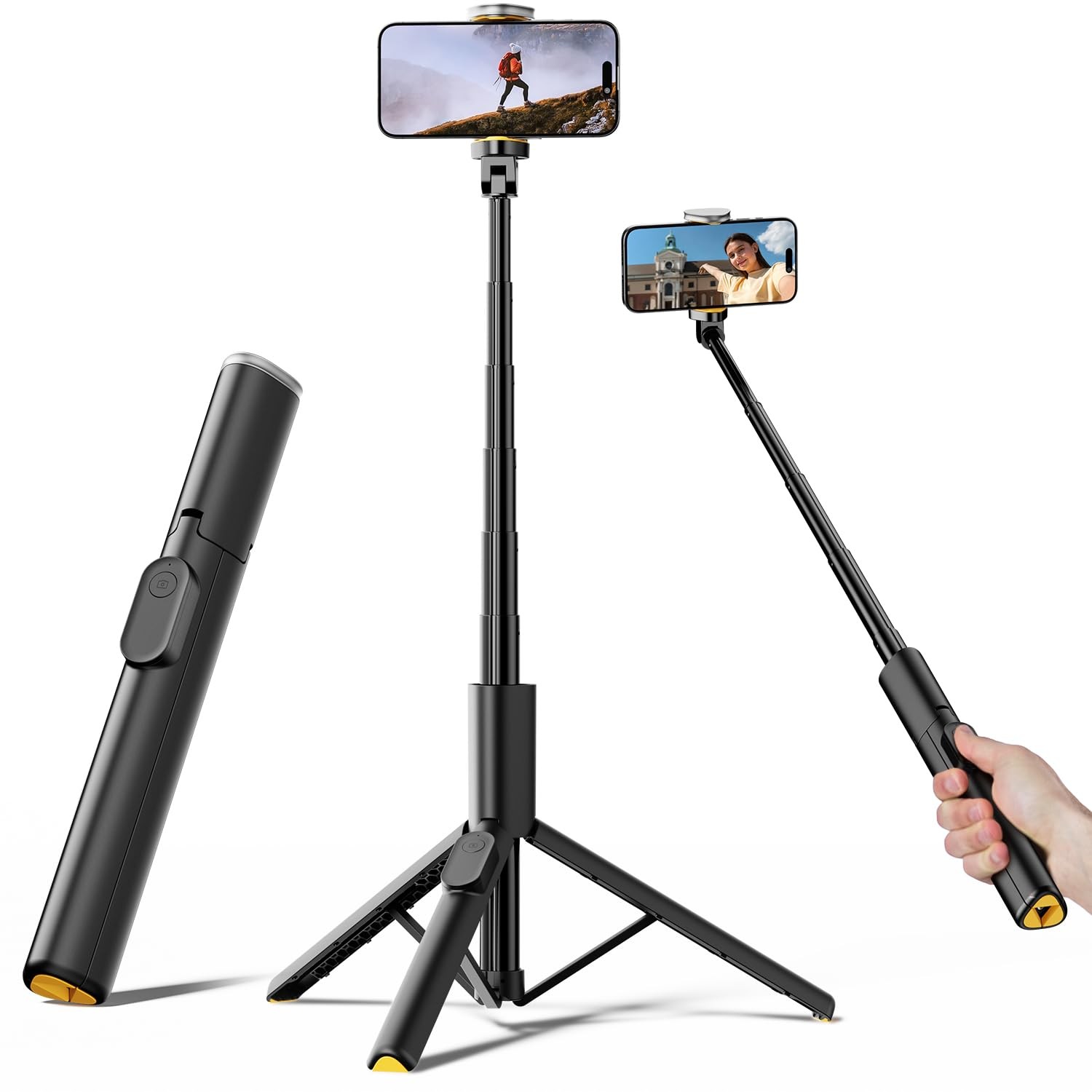 Selfie Stick Tripod for iPhone, 60" Lightweight Phone Tripod Stand with Wirel...