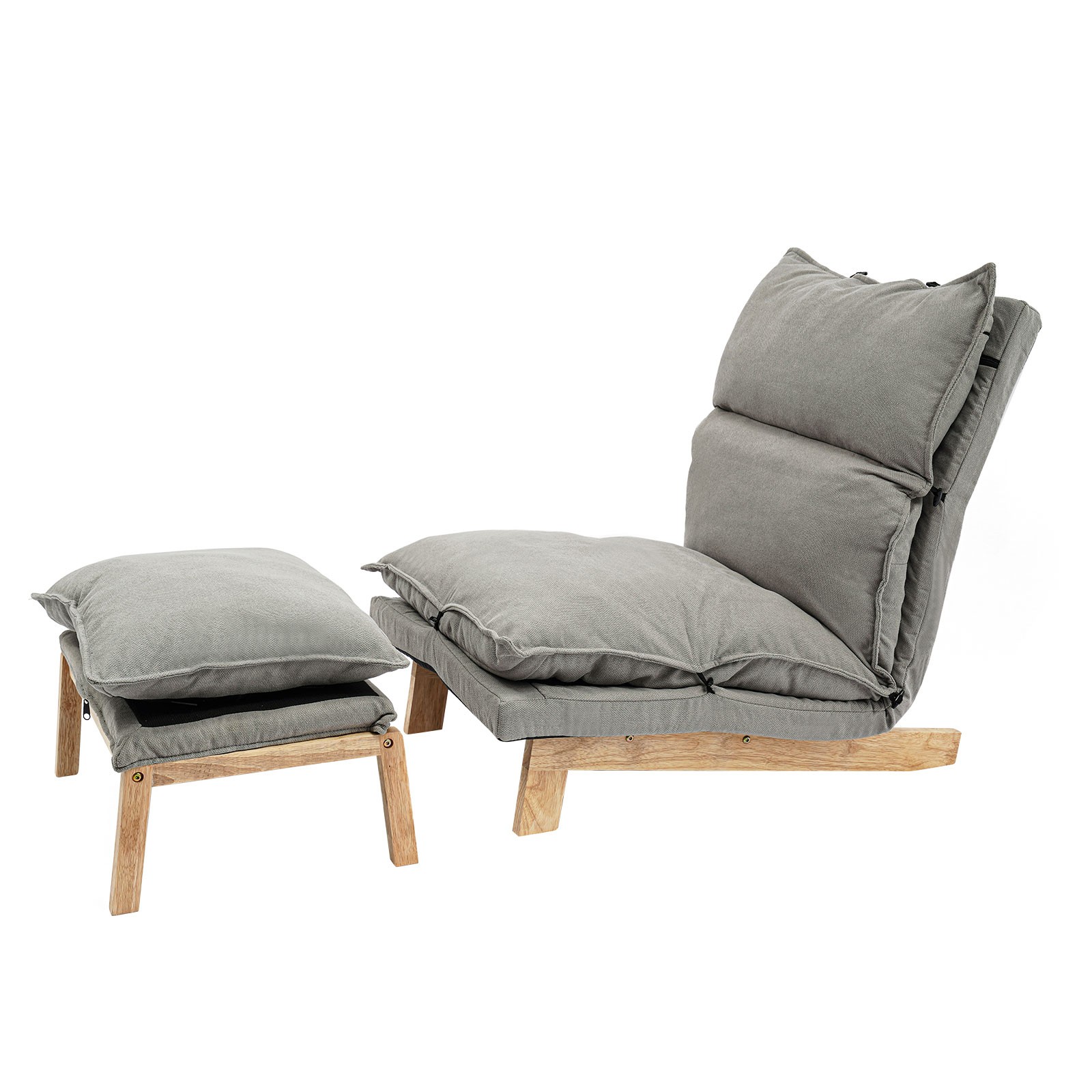 Grey Lounge Chair Single Lazy Sofa Leisure Balcony Adjustable Recliner USA