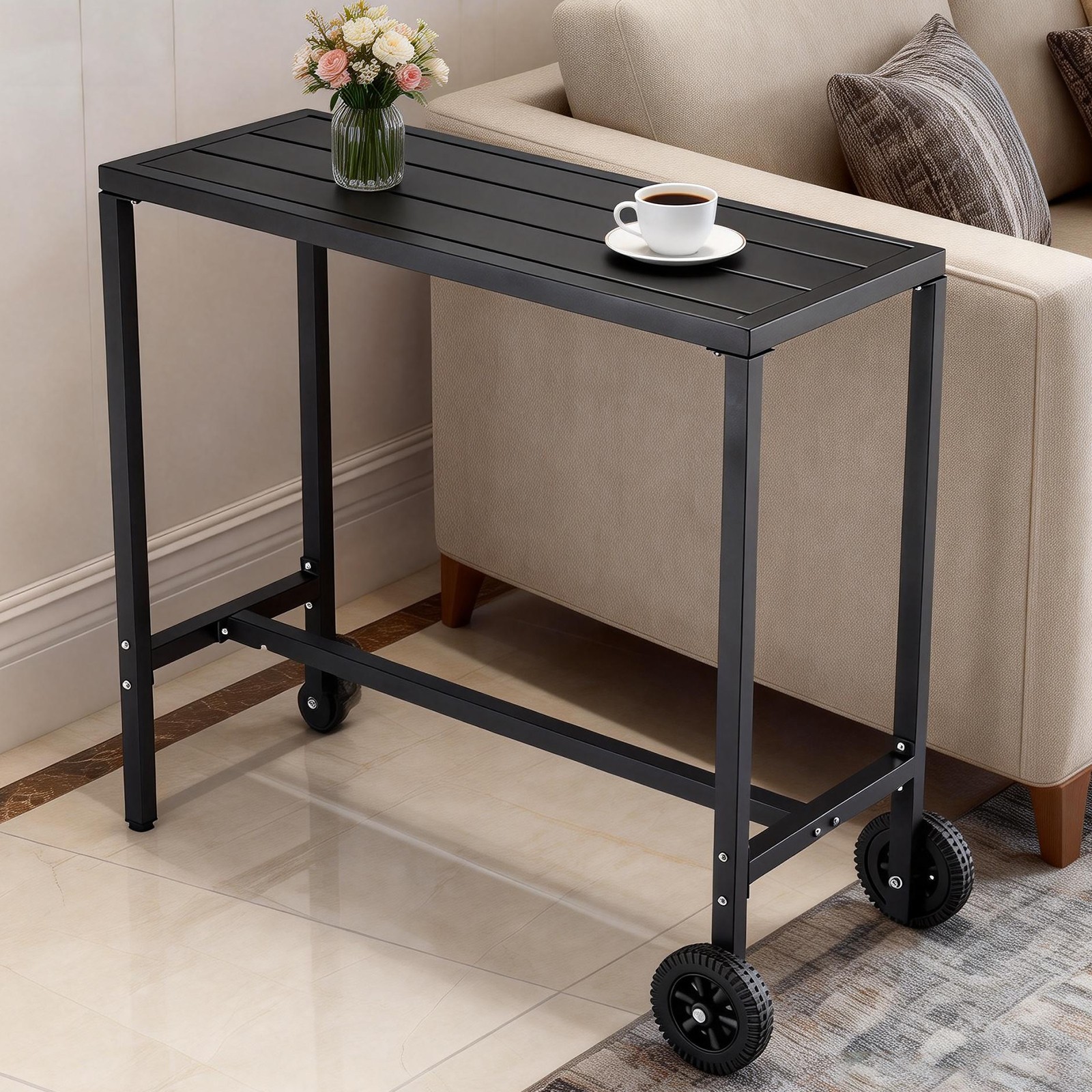 Outdoor Bar Table Rectangle Narrow Counter Height Table Bar Height Table Black