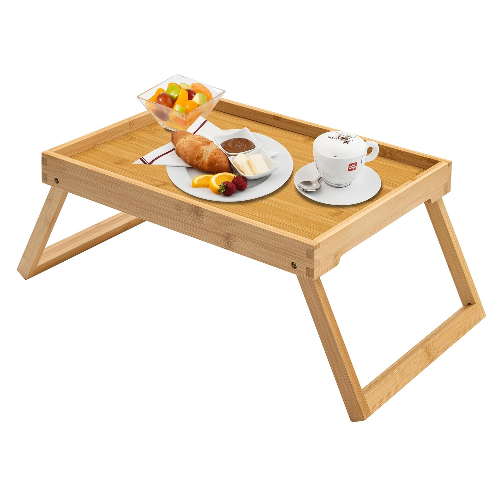 Kaukinye Bamboo Bed Tray Table with Foldable 20.5" x 11.7" x 7.4", Beige