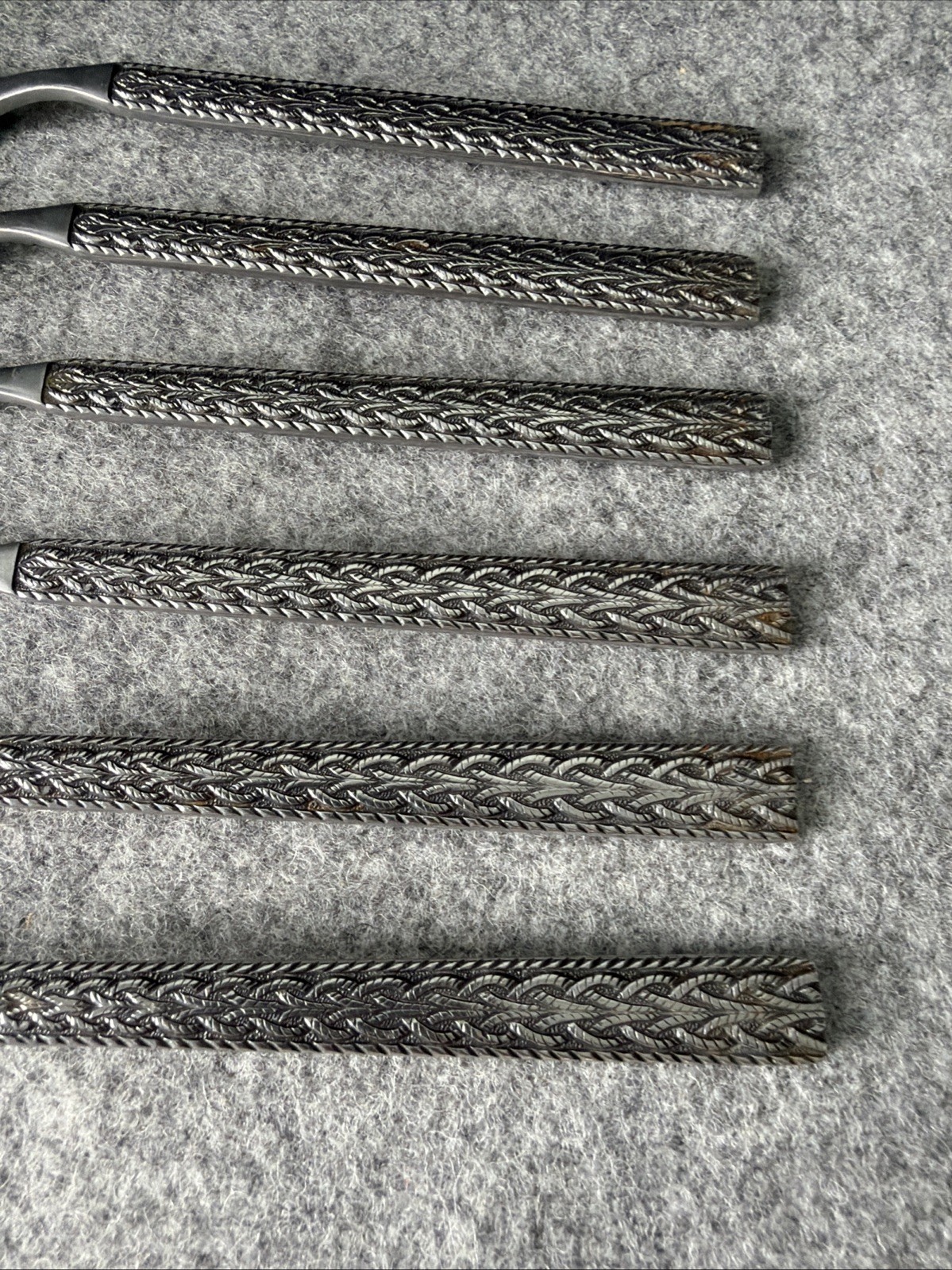 6 MCM JAPAN STAINLESS STEEL FLATWARE BRAIDED ROPE PATTERN Dinner Forks Flatware