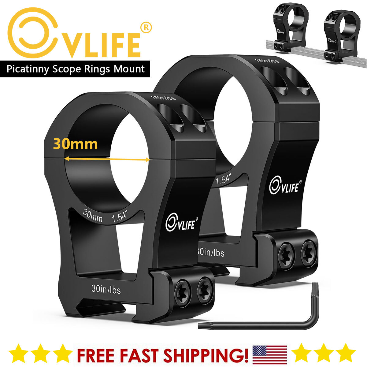 2PCS 30MM Scope Rings CNC-Machine for Picatinny Rail Mount - Extra High Profile