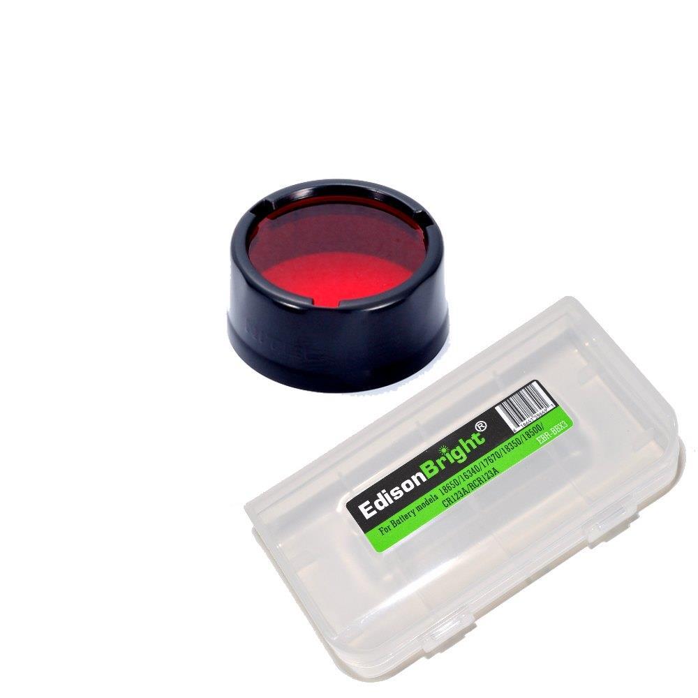 Nitecore Red filter NFR25 w/ EdisonBright Battery Case for 25.4mm P12, P10, SRT3