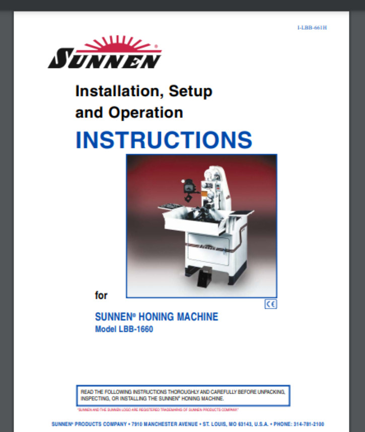Sunnen MBB-1660, Honing Installation set up operating Manual Comb Bound 48 pages