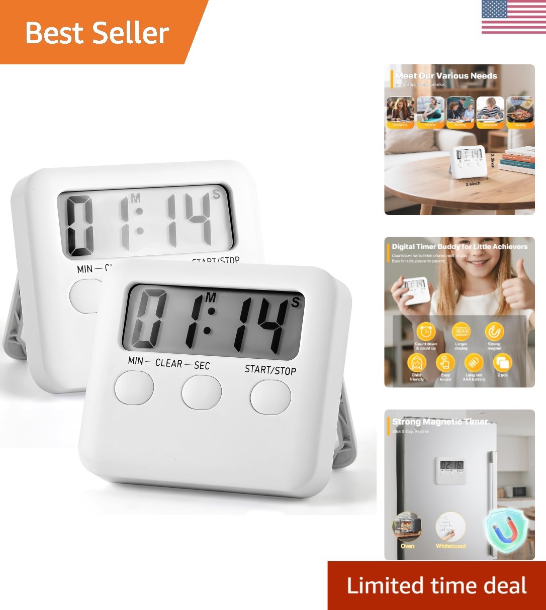 Effortless 2 Pack Digital Timers with Loud Alarm - Perfect for Study & Exercise