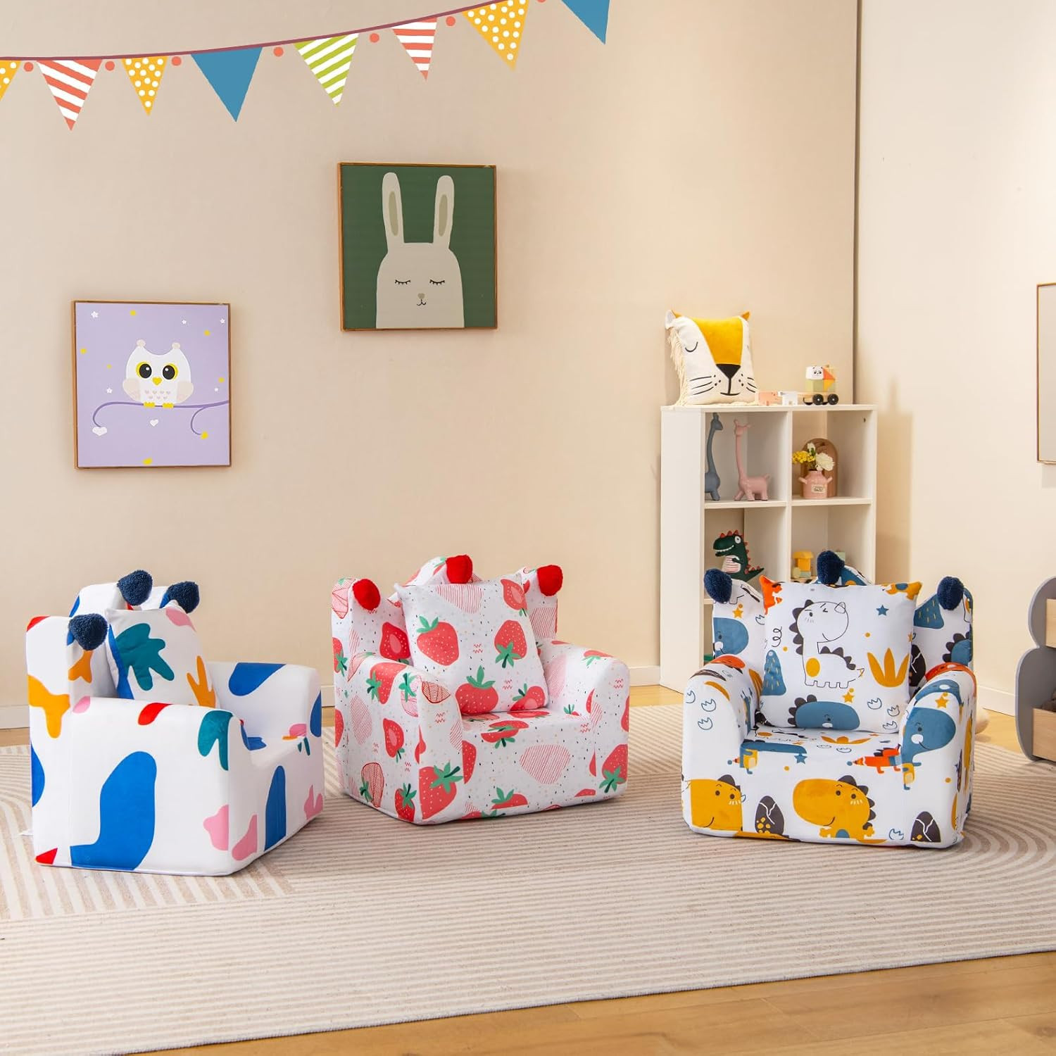 Toddler Couch, Crown Shaped Kids Chair W/Bonus Pillow, Comfy Kids Playroom Furni