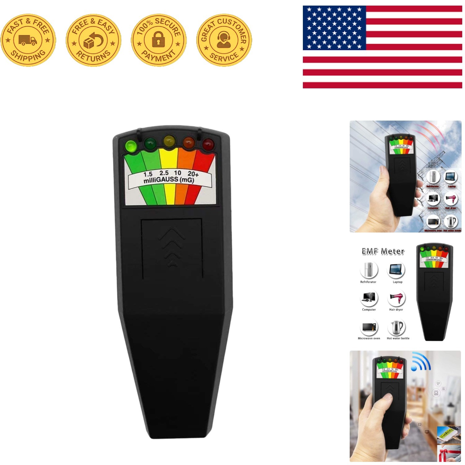 Handheld EMF Meter for Ghost Hunting - Black Radiation Detector, Precise & Po...