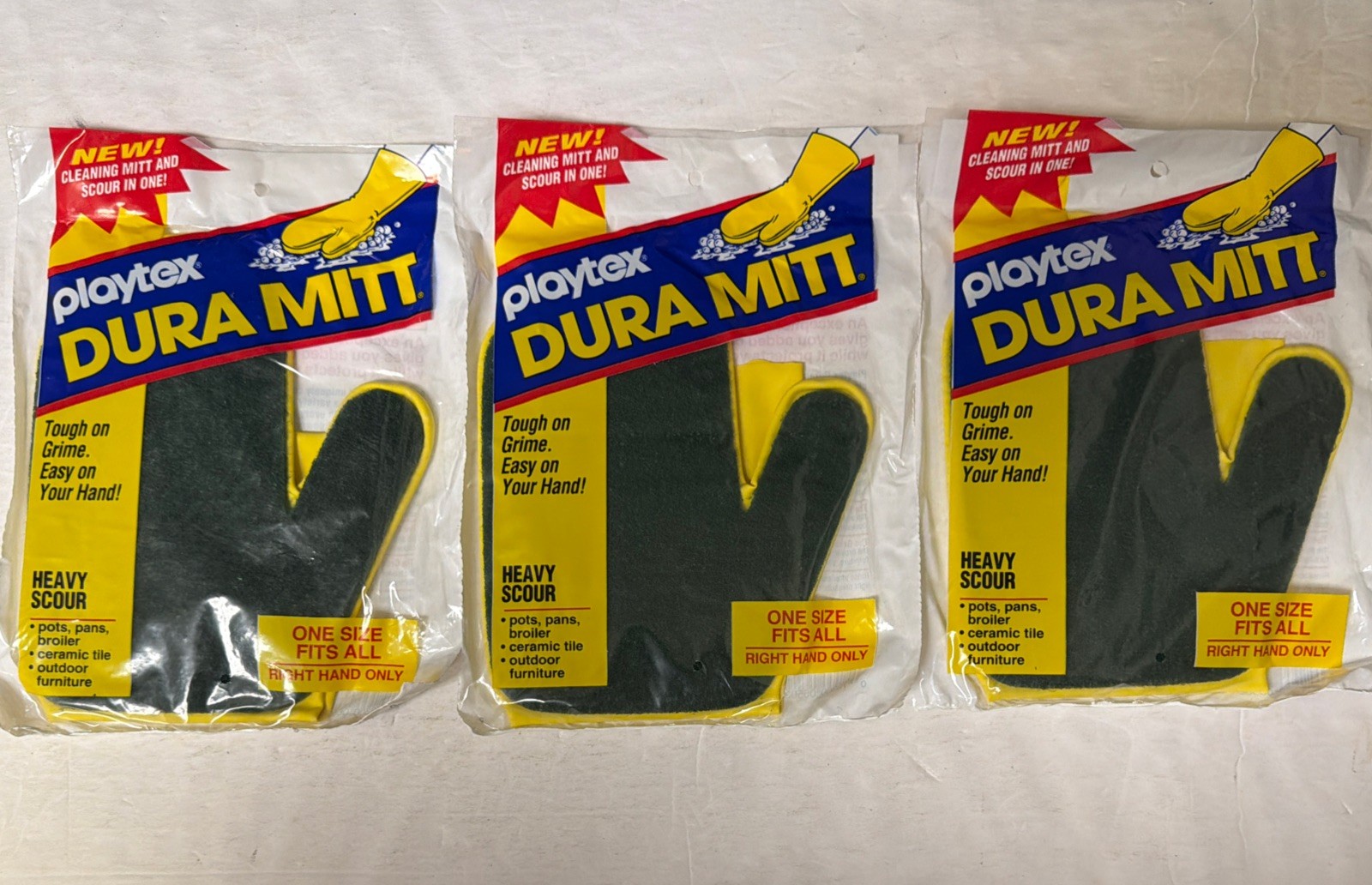 Playtex DuraMitt Cleaning, Gentle Scour 1993 Right Hand One Size Lot Of 3