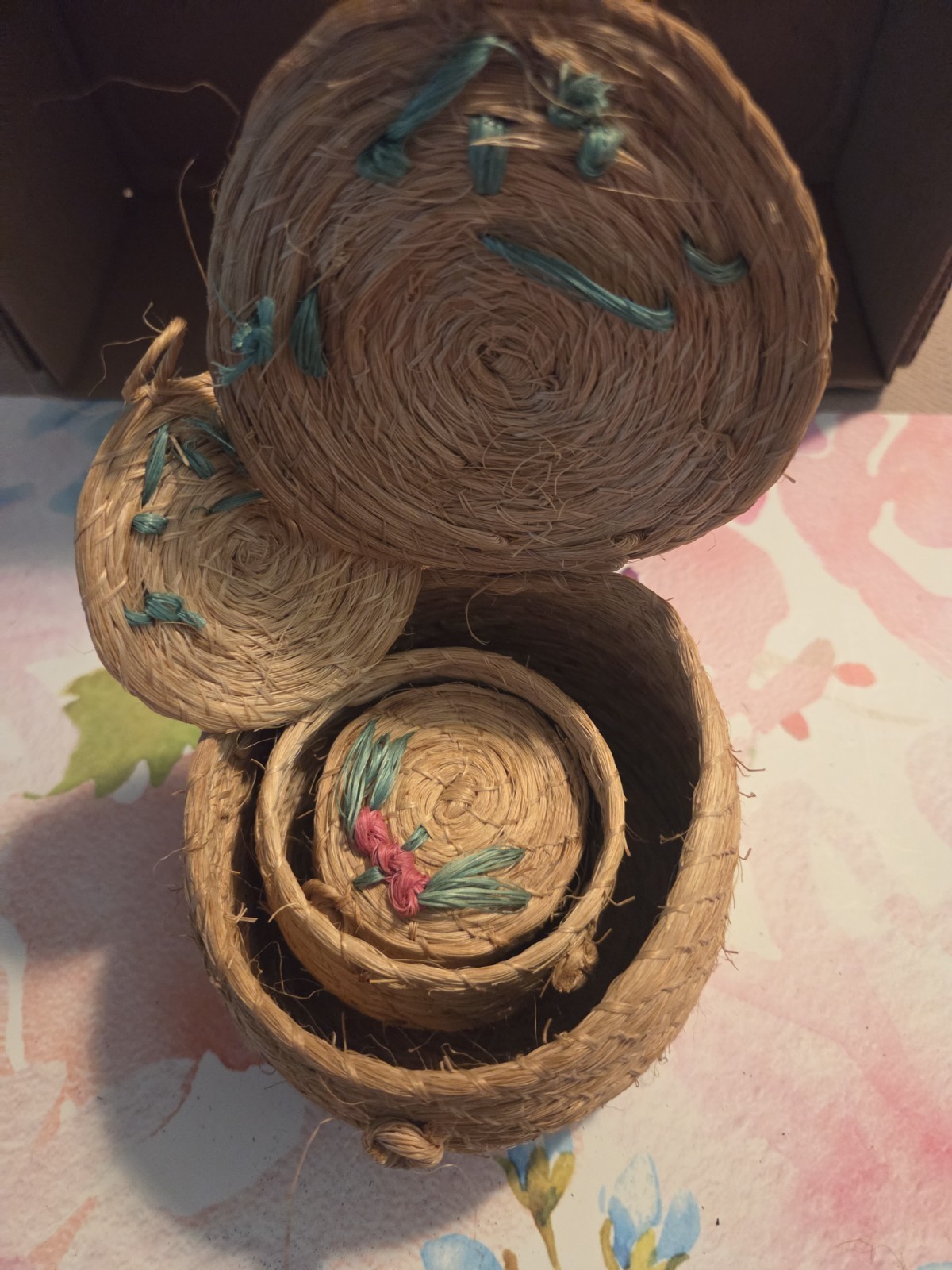Vintage Miniature Straw Nestling Baskets