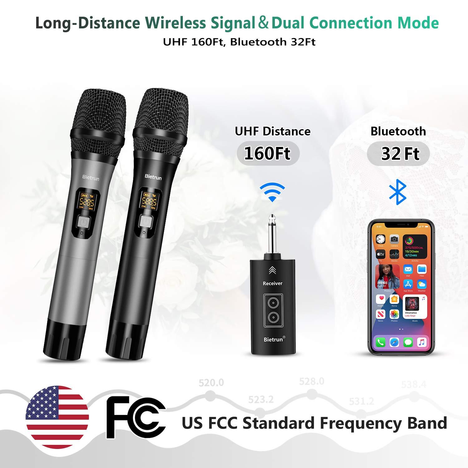 Wireless Microphone with Bluetooth Professional UHF Dual Handheld Dynamic Met...