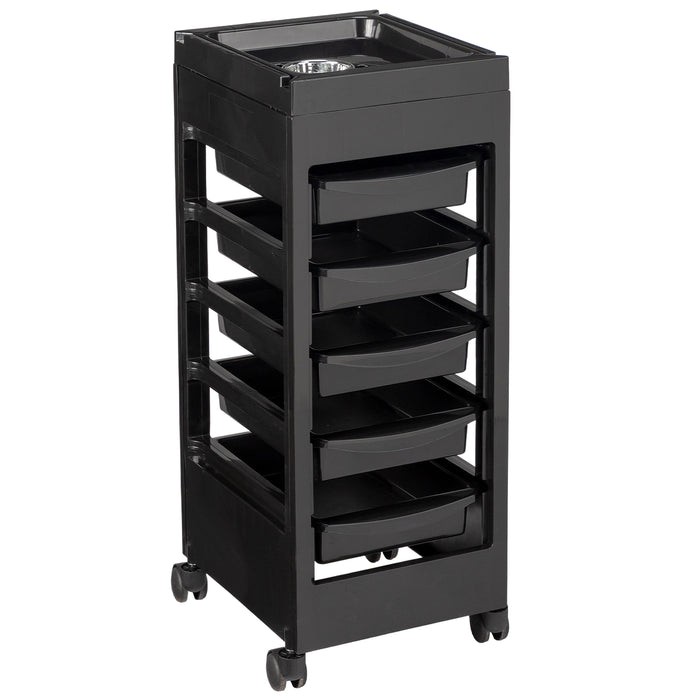 Black Salon Trolley Cart with Wheels/5 Drawers/Hair Dryer Holder Beauty Barber