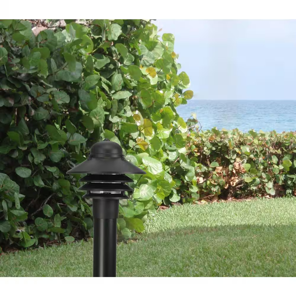 Nautical 1-Light Black Hardwired Weather Resistant Plastic Outdoor Post Light wi