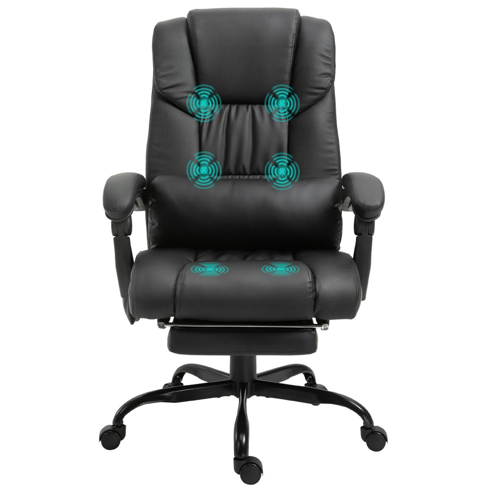 Black Ergonomic Massage Office Chair with 6-Point Vibration, Footrest & Remote