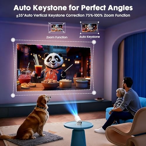 [Built-in Apps] Mini Projector with WiFi and Bluetooth & Android 12, 1-White