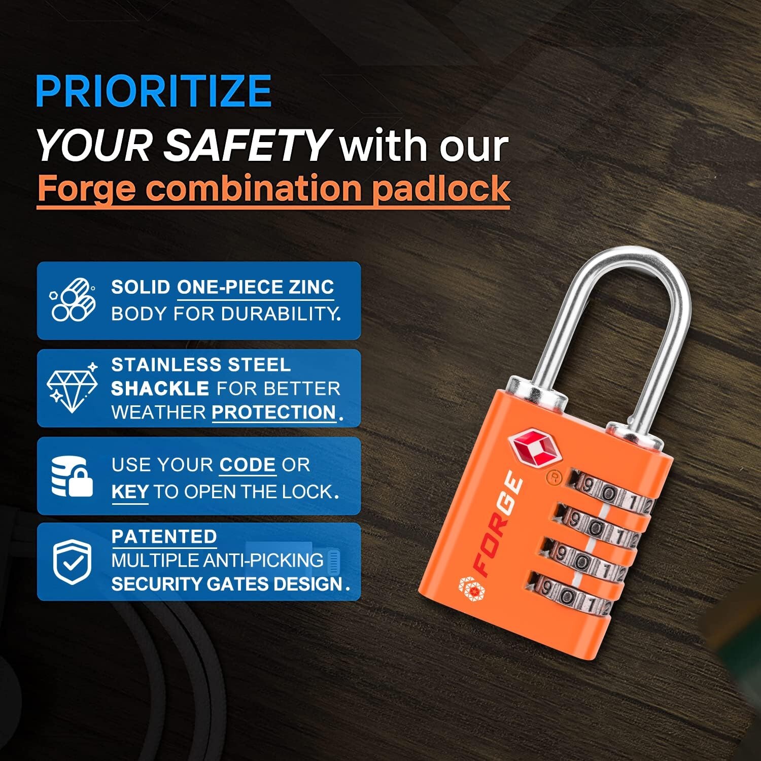 Forge Dual-Opening: Key or Combination Access Lock, TSA Approved Lo... Fast Ship