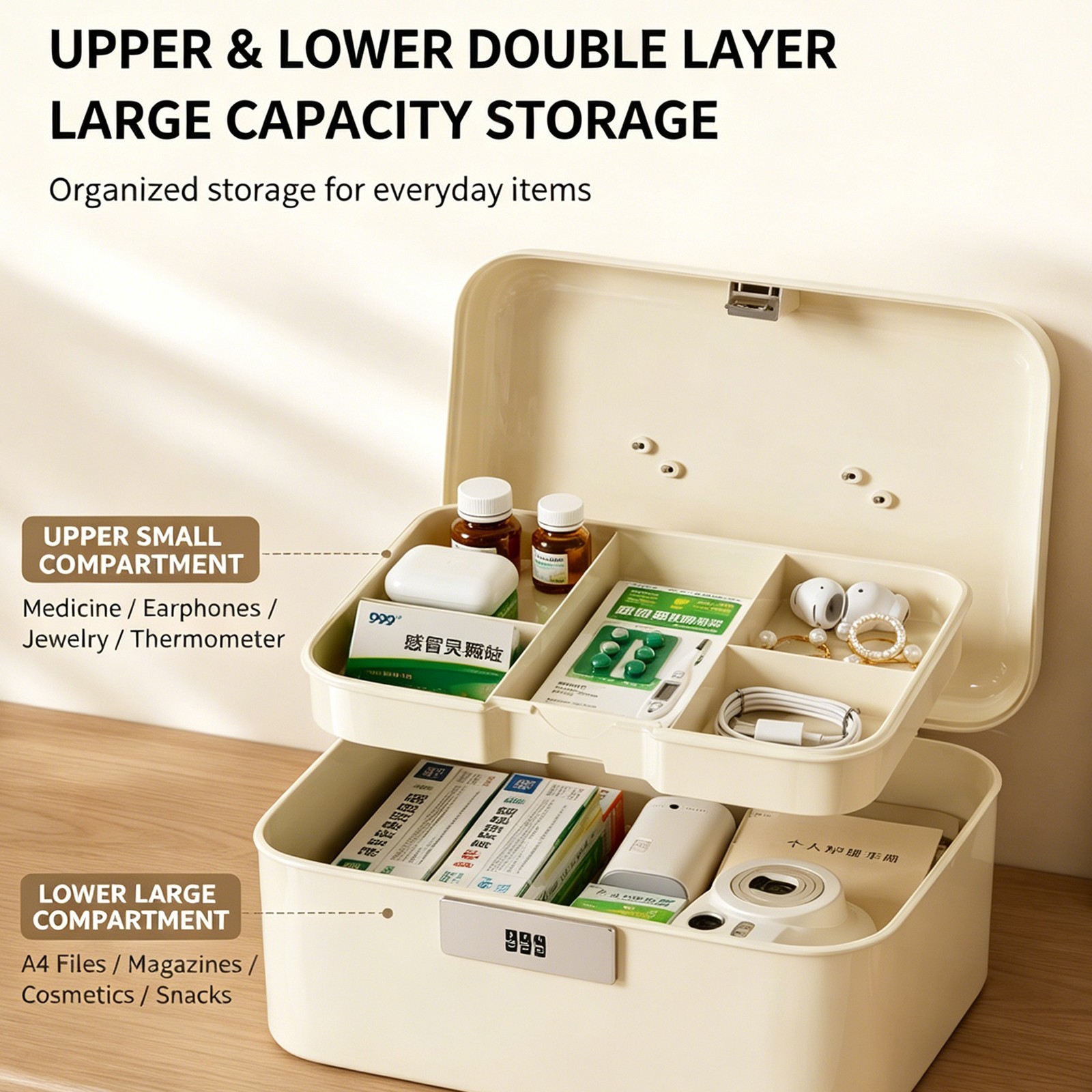 Double Layer Digital Password Lock Safe Box Household Medication Storage Box USA