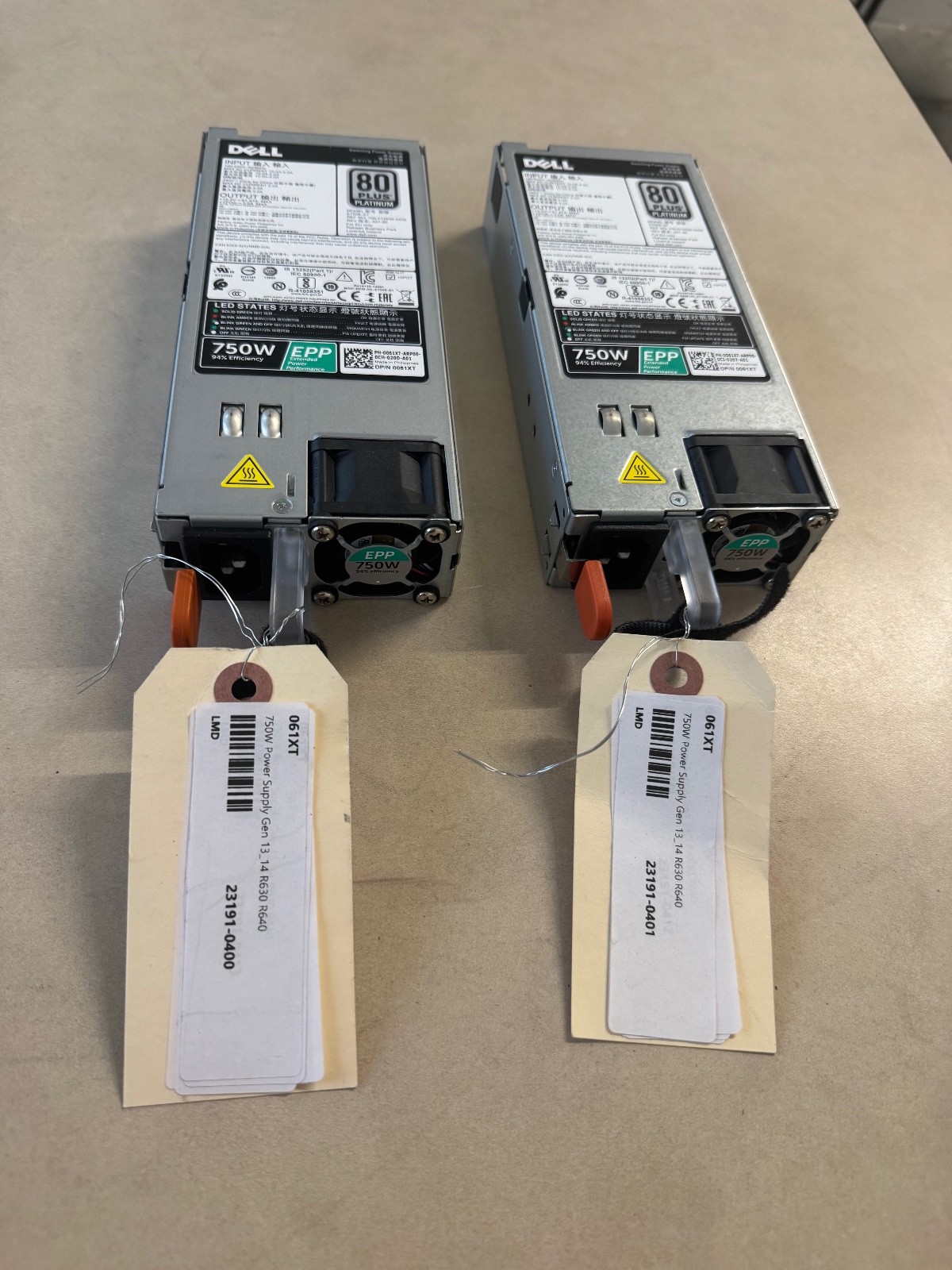 Lot of 2 Dell 061XT 750W 80+ Platinum Power Supply R530 R630 R730 R840 T440 T640