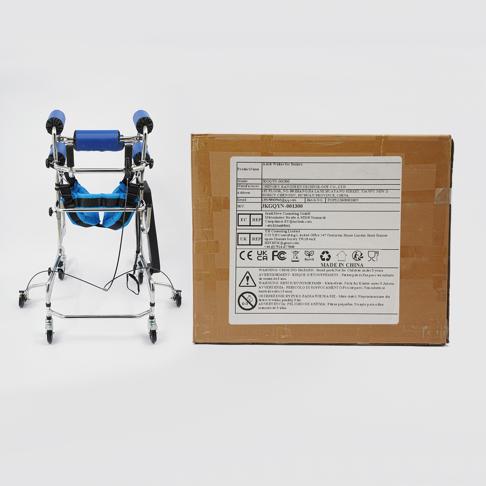 Adult Standing Walker, 8-Wheels Walking Aid with Adjustable Height and Width