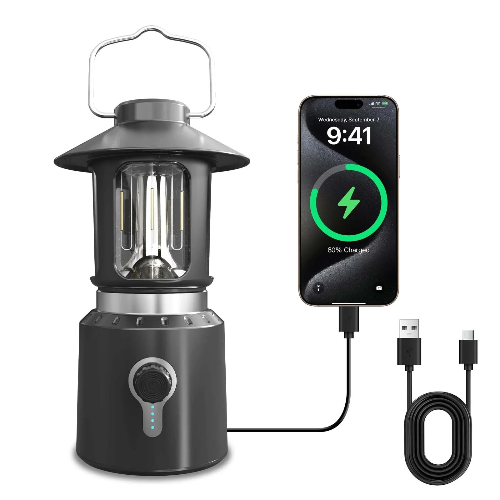 Retro Collapsible LED Camping Lantern 8000mAh USB Rechargeable Light, 3 Modes.