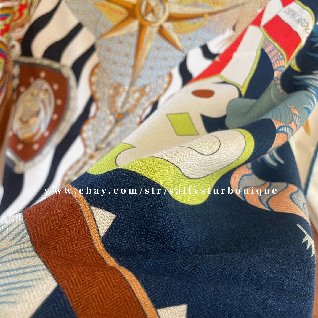 Sallys 70% Cashmere & 30% Silk Wrap Scarf Feather Tribal Print 2 Face Shawl 53"