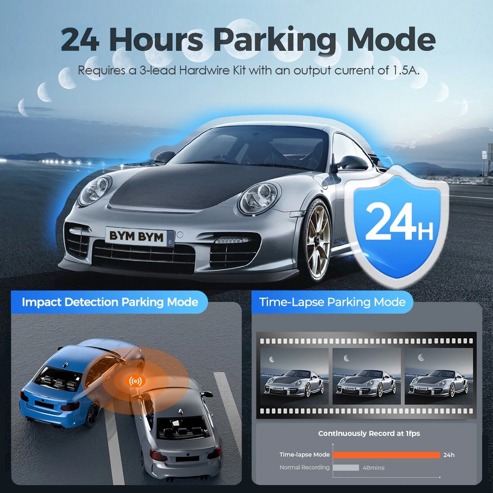 Dashboad Camera Car Camera 3 Channel 1080P Camera Night Vision IPS Screen