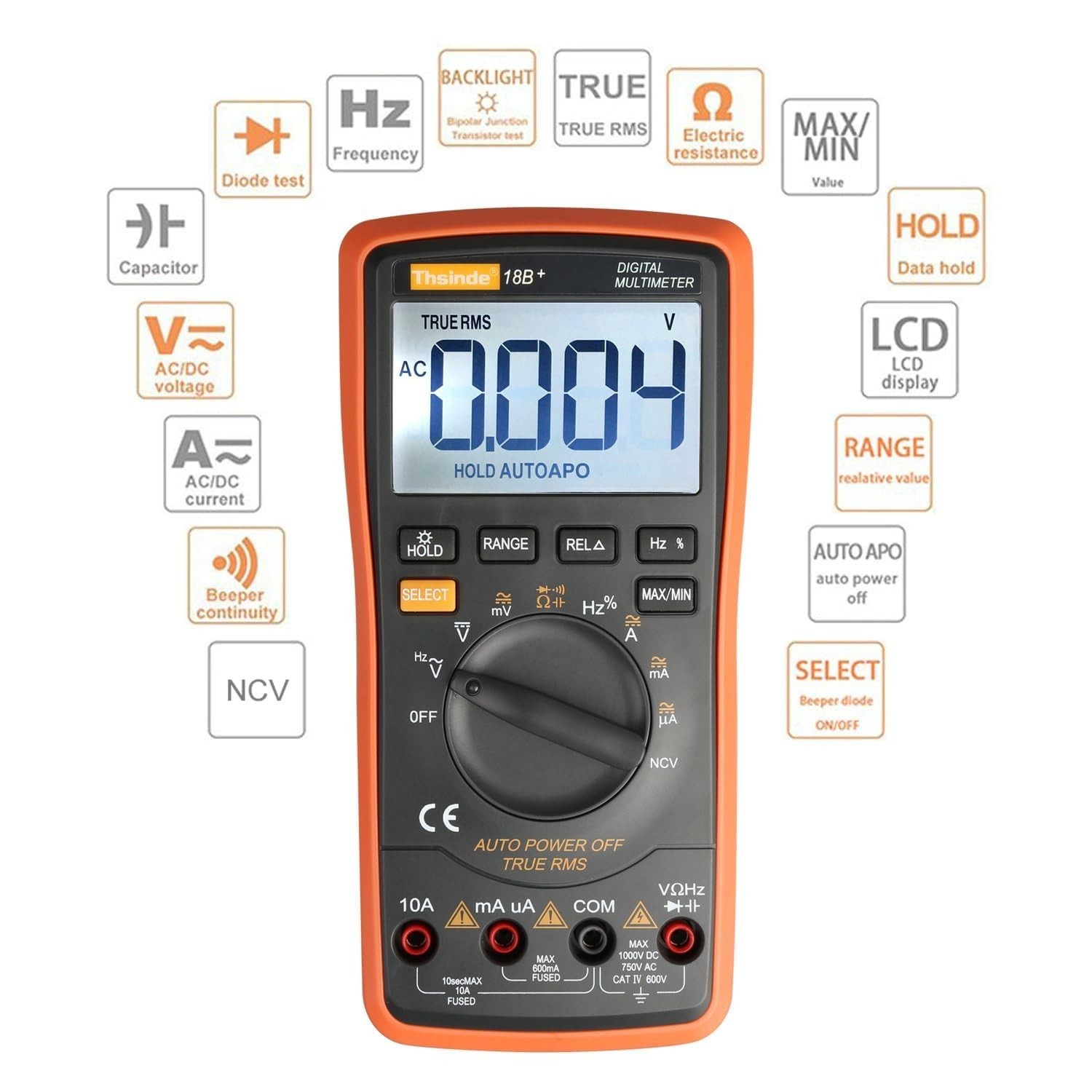 Battery Powered Digital Multimeter with Backlit Display & 10 Testing Functions