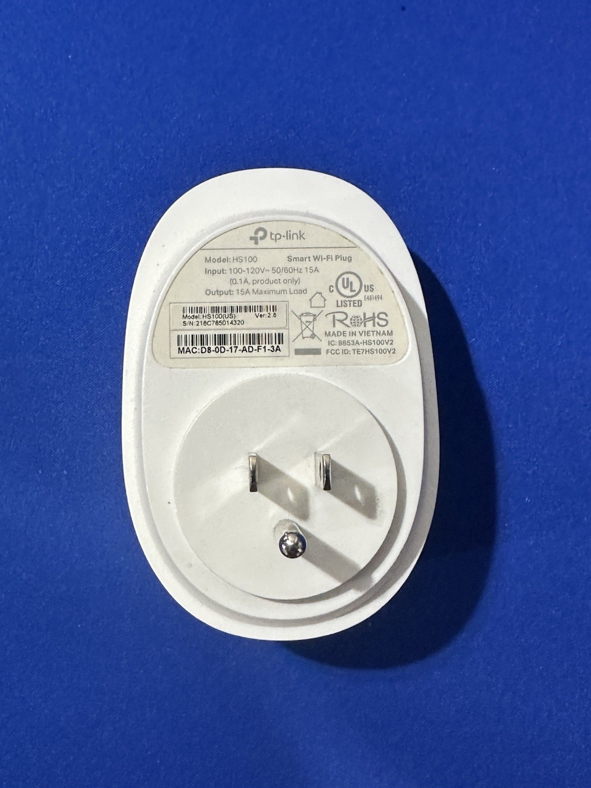 TP-LINK HS100 Smart Wi-Fi Plug-In Socket Controller App-Controlled US Plug White
