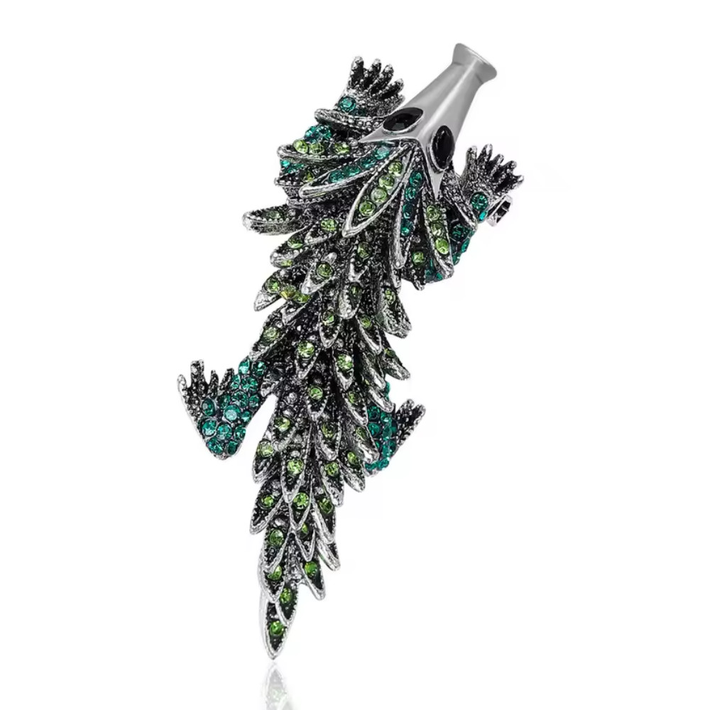 Retro Fall Silver Pangolin Lizard Brooch Crystal Animal Pin Reptile Jewelry Gift