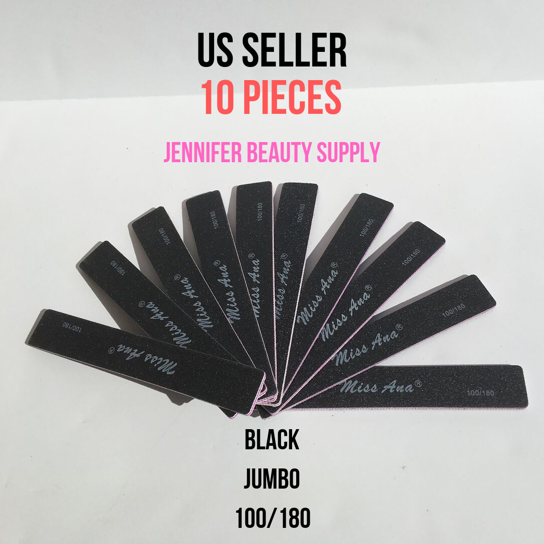 10PCS PROFESSIONAL 100/180 GRIT BLACK JUMBO NAIL FILES 7x1 | US SELLER