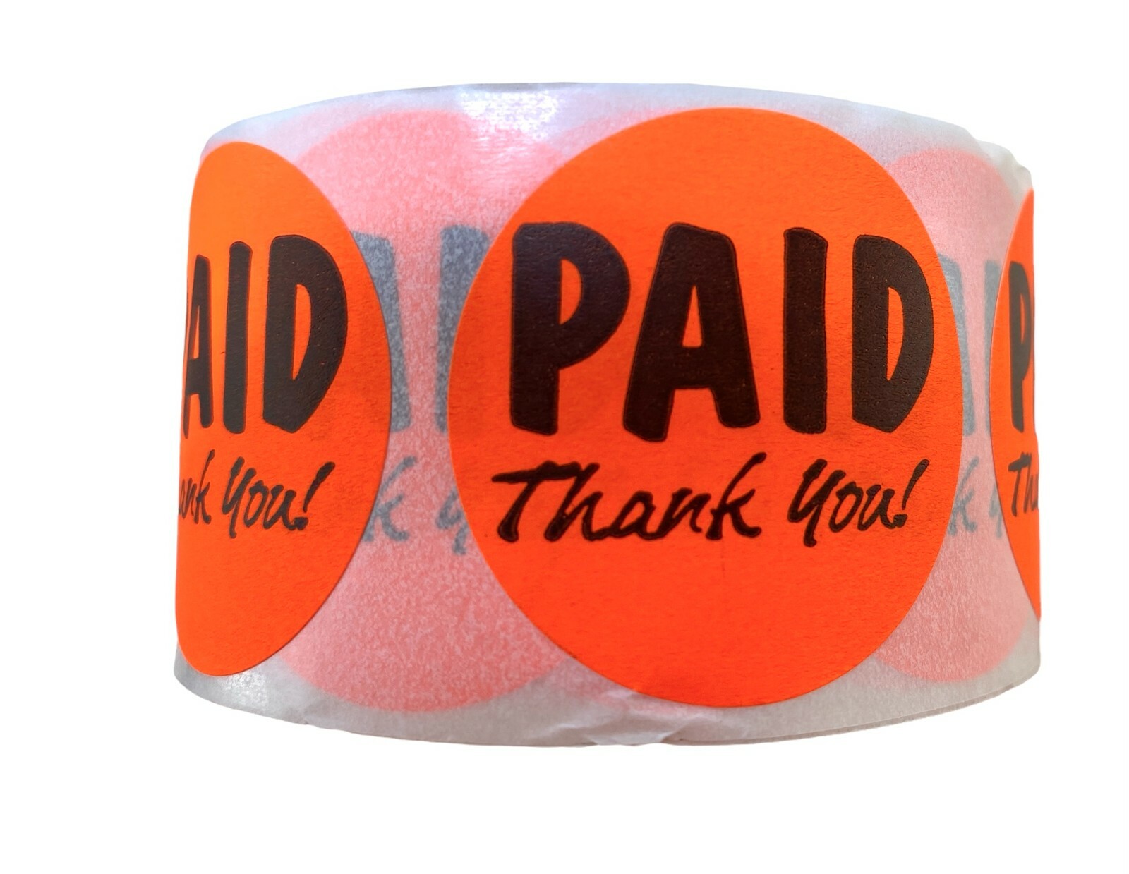 500Paid Thank You Store Sticker, Fluorescent Orange Self-Adhesive Retail Labels