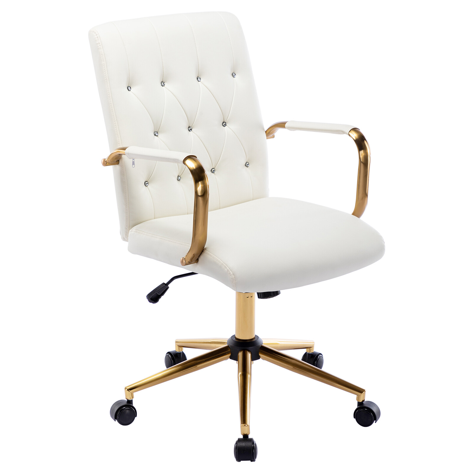 Duhome PU Leather Home Office Desk Chairs, Modern Gold Task Chair with Wheels