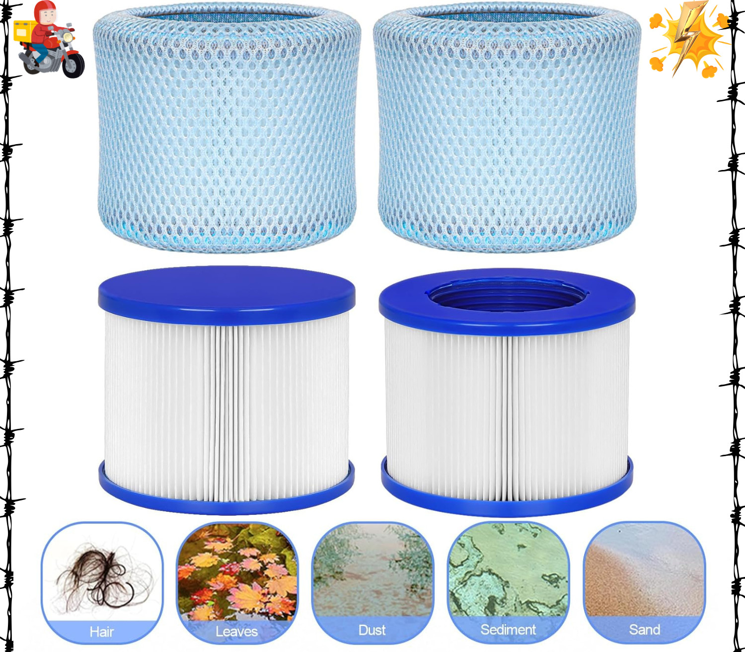 Hot Tub Replacement Filter Cartridges - Compatible 2 filters + 2 filter bags