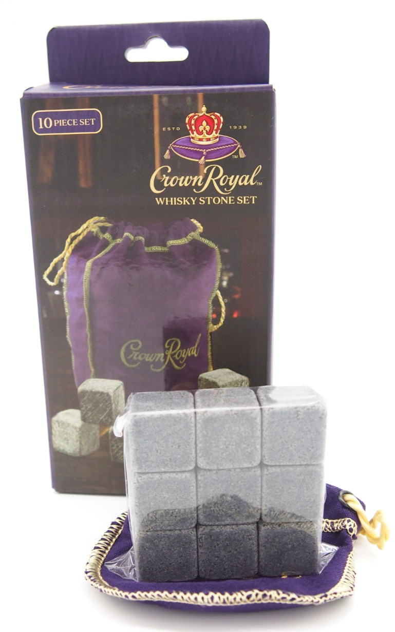 CROWN ROYAL Reusable Whiskey Stones Rocks Branded Purple Pouch Bag 10pcs Set New