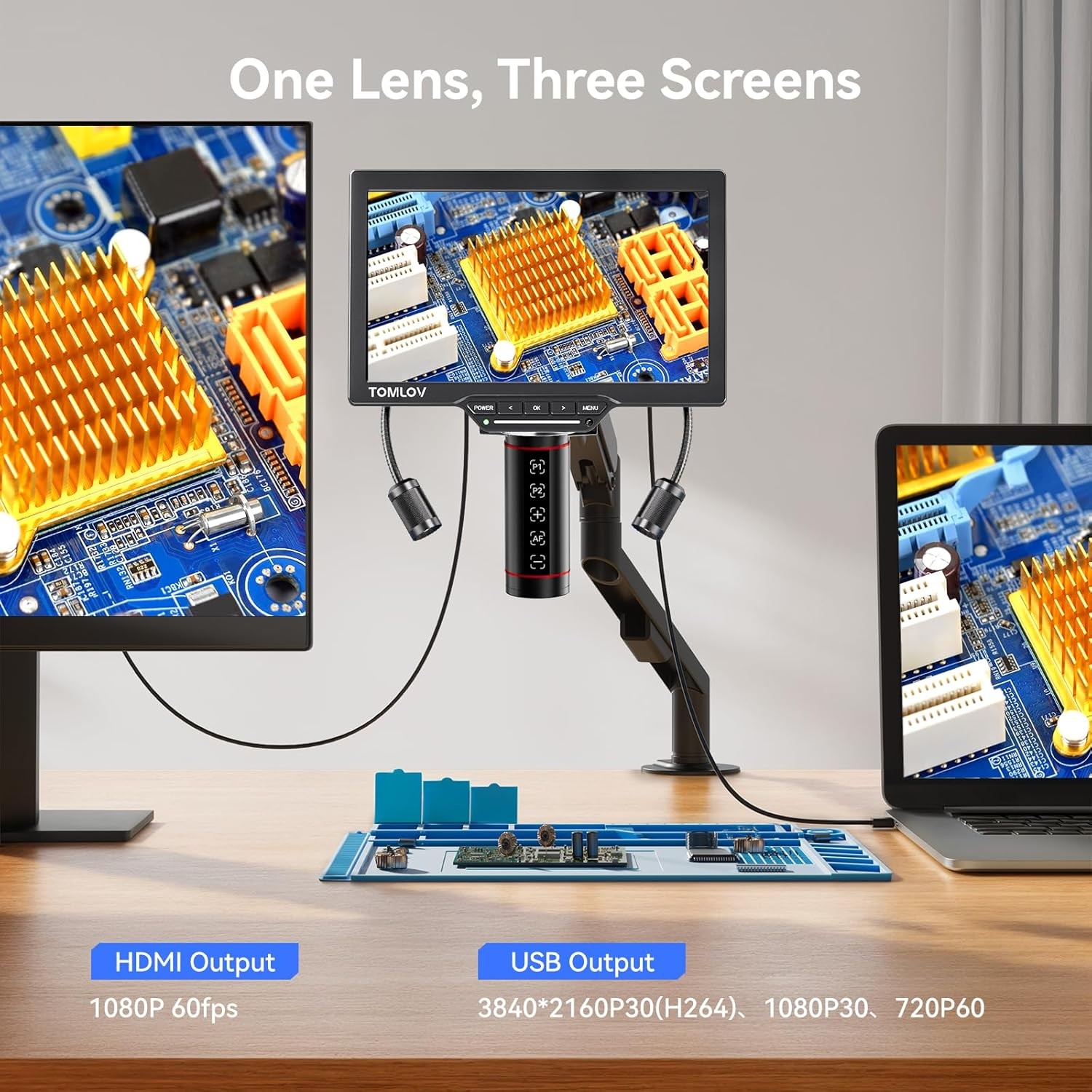 TOMLOV Digital Microscope Autofocus Coin Microscope Soldering Video Microscope