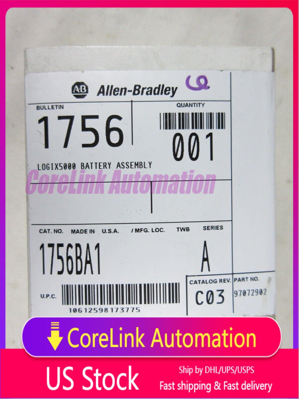 Allen Bradley, ControlLogix, Battery Assembly, 1756-BA1, New, Sealed Box