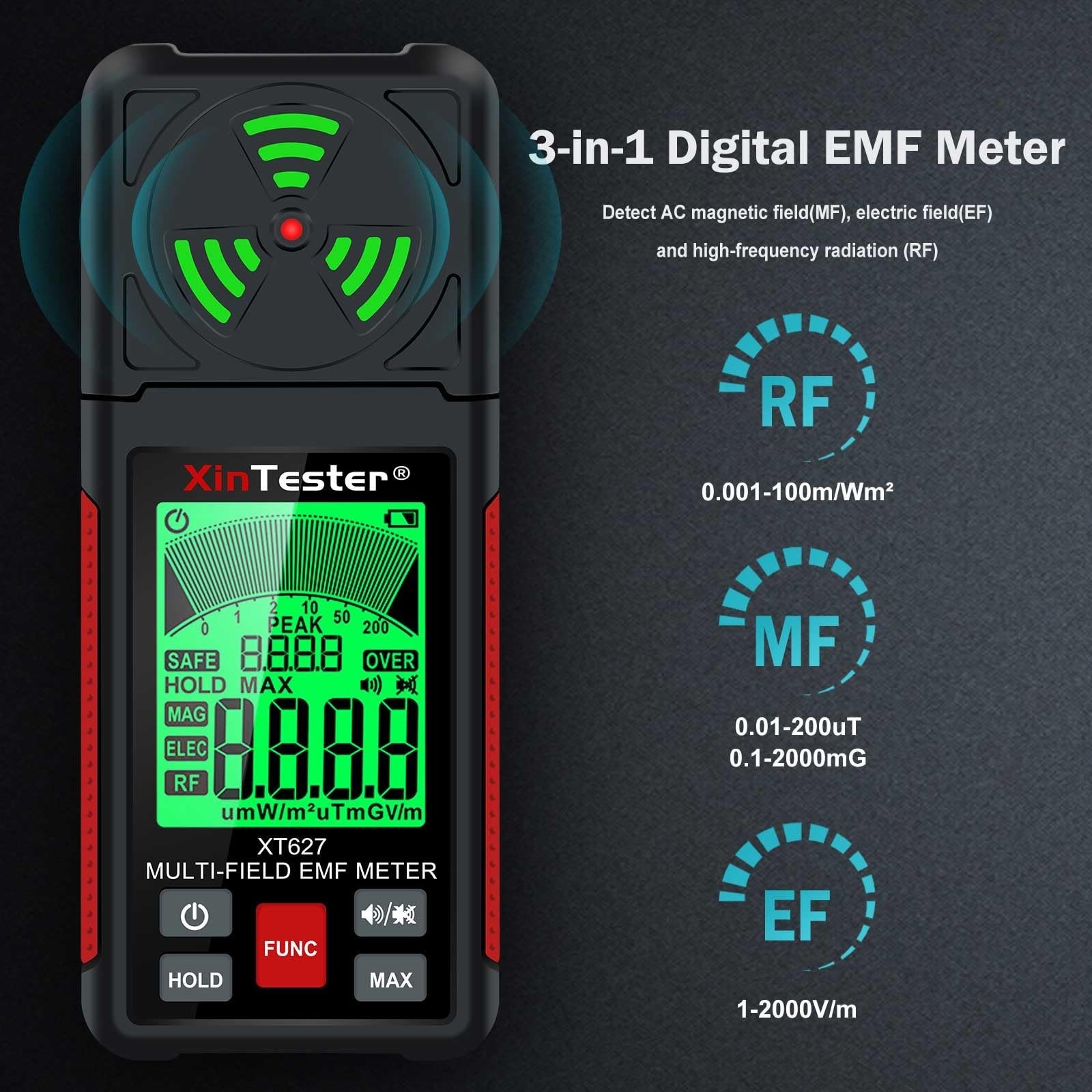 Xin Tester EMF Detector Meter 3-in-1 Digital Electromagnetic Radiation Magnet...