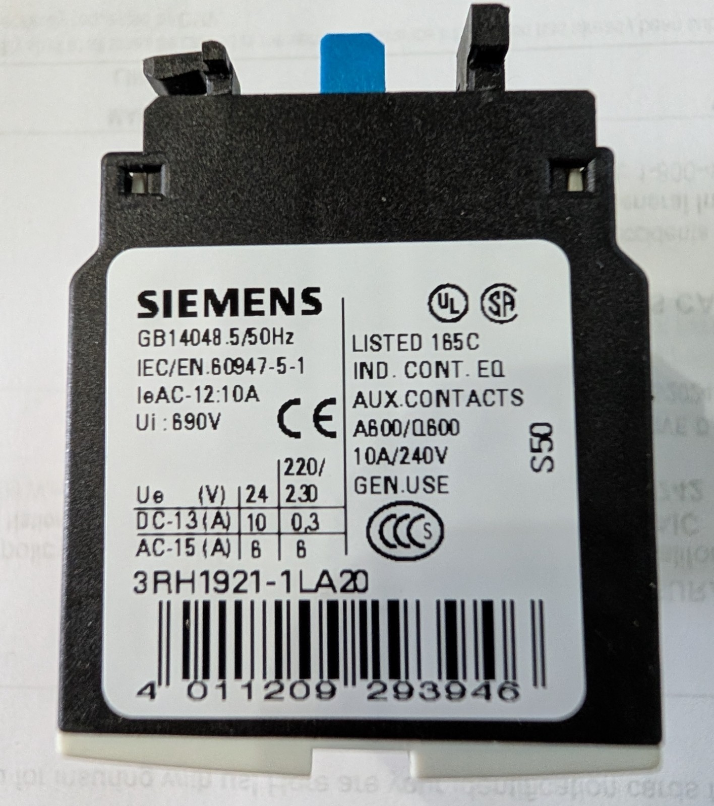 Siemens 3RH1921-1LA20 Auxiliary Contact Block