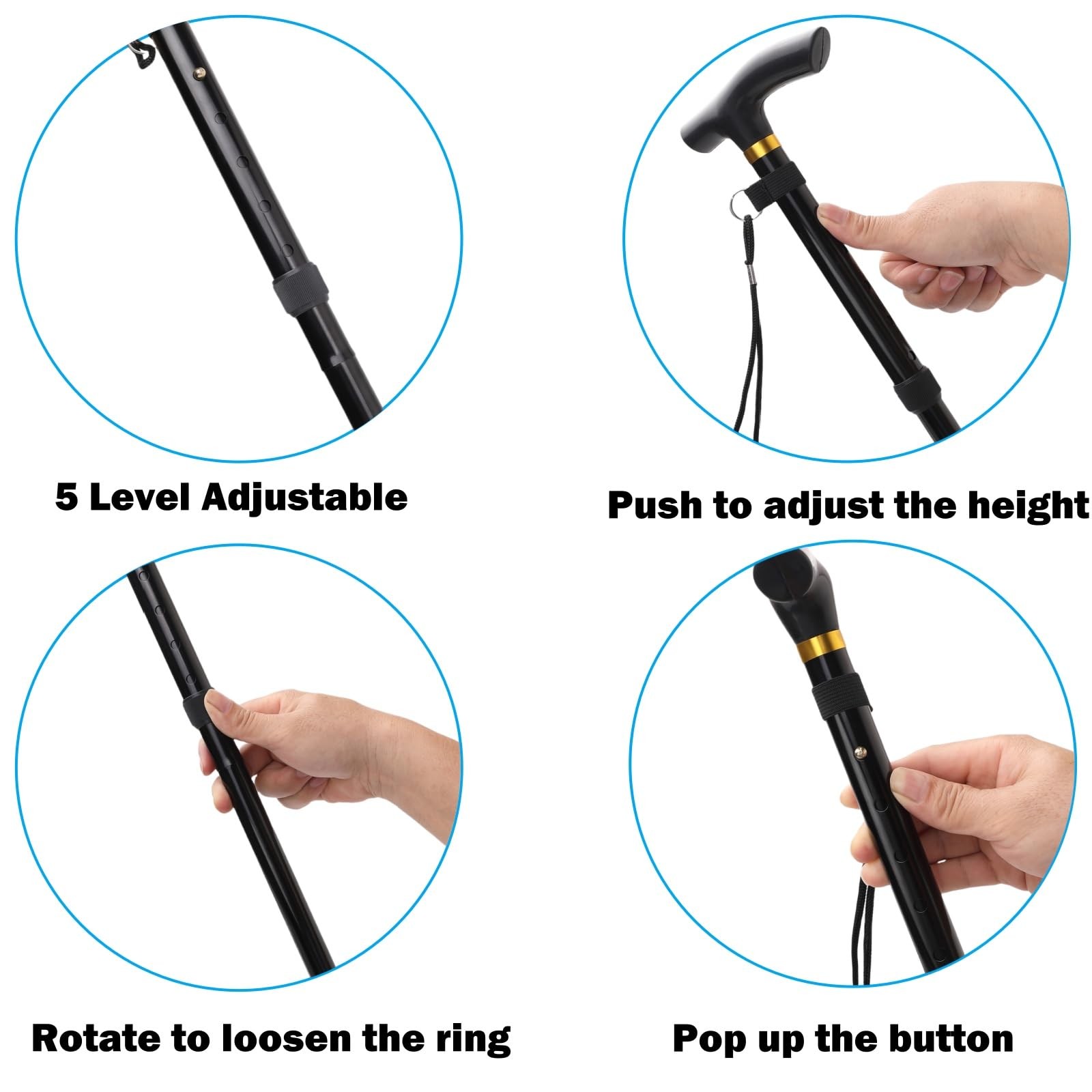 5-Level Foldable Walking Cane Adjustable Weight Collapsible Cane for Seniors