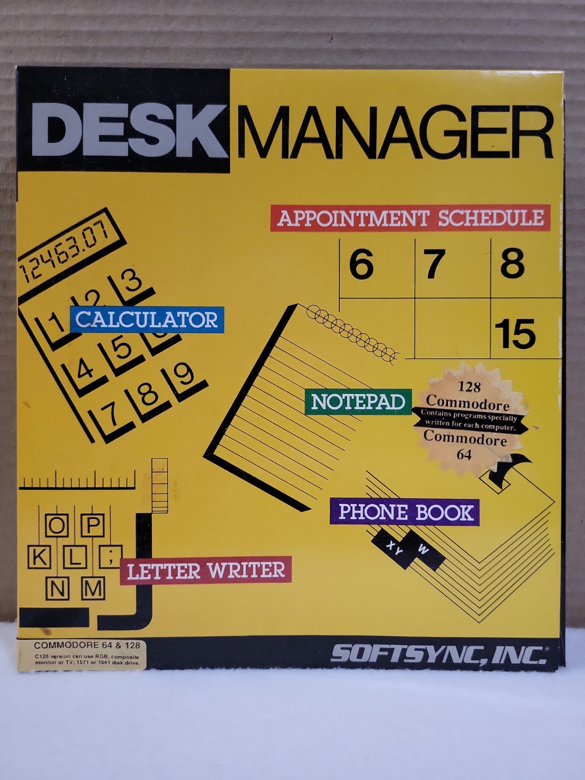 C64 Desk Manager Softsync, Inc. - Commodore 64/128 5.25 Disk - Complete